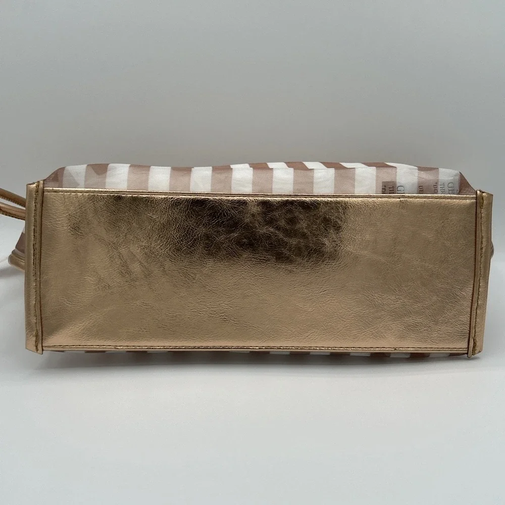 Victoria's Secret Striped Clear Cosmetic Bag Metallic Rose Gold Travel Pouch NWT
